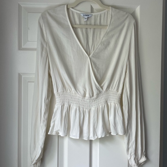 White Chiffon Blouse with Cinched Waist - Picture 1 of 3